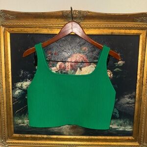 House of Harlow 1960 Kelly Green Ribbed Square Neck Cropped Tank Size Large